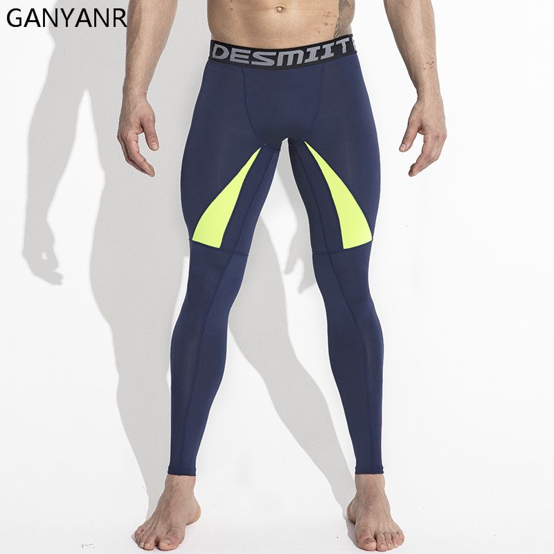 GANYANR Sports Leggings Running Tights Men Basketball Compression Pants  Fitness Gym Athletic Jogging Winter Sexy Pouch