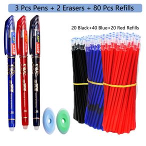 CNY🏮85Pcs/Set Erasable Pens 0.5mm Gel Pen Blue/Black ink Refills Rod Washable Handle School Writing Office Kawaii Statio