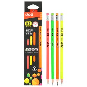 DELI Graphite Pencil Bright Neon Color 12pcs/pack HB/2B  Fashion Student Gift Stationery Wood Writing Pencils