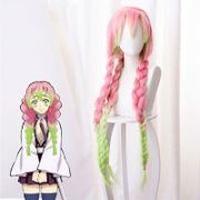 Cos School Anime Kanroji Mitsuri Wigs Demon Slayer Kimetsu no Yaiba Cosplay Wigs Mitsuri Kanroji Pink Gradient Green Long Hair