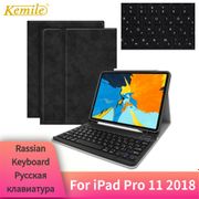 Kemile For iPad Pro 11" 2018 Case Bluetooth Keyboard W Pencil holder Smart stand Cover For iPad Pro 11" Case Russian Keyboard