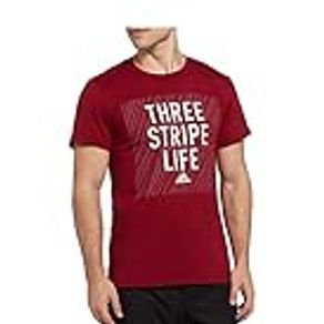 adidas Mens Three Stripe Life Graphic T-Shirt, Red, Small