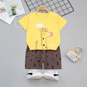 Boys Short Sleeve Toddler Giraffe Outfits 2Pcs Set Children Kids Cotton T-shirt Tops + Shorts Summer Casual Clothes Set [S132]