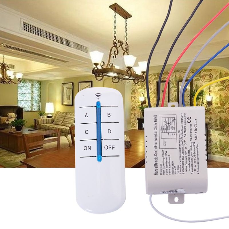 AC 220V 30M 4 Ways Digital RF Lamp Remote Control Switch ON/OFF Wireless  Remote Control Switch Kit For Bedroom Light Lamp