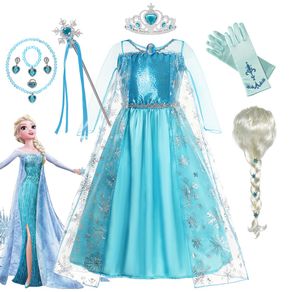 Girls Elsa Princess Dresses Carnival Party Gown Cloak Children Birthday Cosplay Costume Frozen Dress Kids Snow Queen Clothes WQ142  Movie Frozen