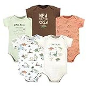 Hudson Baby Unisex Baby Cotton Bodysuits, Dinosaur Adventures 5-Pack, 12-18 Months, Dinosaur Adventures 5-pack, 12-18 Months