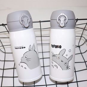 ✗❒❖Male and female portable cute My Neighbor Totoro thermos cup, student fresh bounce stainless steel couple creative w