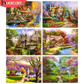 HUACAN Paint By Number Scenery Drawing On Canvas Hand Painted Painting House DIY Coloring By Numbers Garden Kits Home Decor