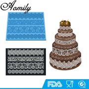 Aomily 40x30cm Lace Flower Wedding Cake Silicone Beautiful Flower Lace Fondant Mold Mousse Sugar Craft Icing Mat Pastry Tool