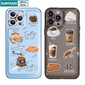 Suntaiho Fashion Personalized Creative Coffee and Bread Sticker High Clear Soft Case for iPhone 11 Pro Max 13 12 11 14 Pro X XS XR XSMAX 7 Plus 8 Plus Shockproof Casing