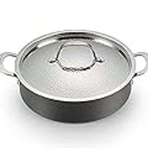 Lagostina Nera Hard Anodized Nonstick 5-Quart Casserole with Hammered Stainless Steel Lid, Dishwasher Safe Cookware,Grey