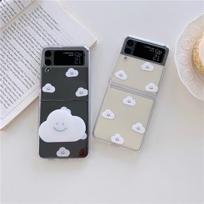 Samsung Galaxy Z Flip3 5G Transparent PC Hard Case Smile Cloud Clear Casing Popsocket All-Inclusive Protection Shockproof Creative Cover