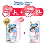 MamyPoko Air Fit Pants Girl Diapers L 44s x 4 Packs (9-14kg) + Air Fit Pants Girl Diapers XL 38s x 1 Pack (12 - 22kg)