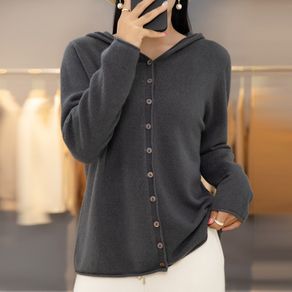 Womens Casual Long Sleeve Open Front Cardigan Warm Hooded Outwear