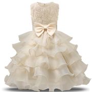 Girl Dress Kids Ruffles Lace Party Wedding Dresses Bowknot Floral Princess Dresses Blue
