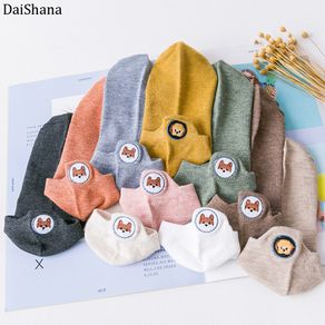 [DaiShana]Harajuku Fashion Funny Unisex Stereoscopic Heel Embroidered Fox Lion Socks Women Candy Color Cotton Short Cute Socks