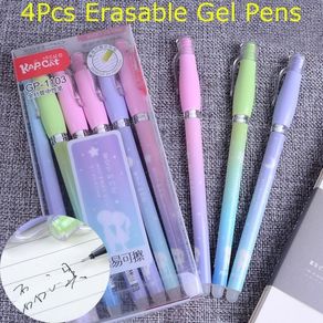 4Pcs Set Erasable Pen Gel Kawai Gel Pen School Chancery Supply Stationary Cute Funny Stationery 0.38 Blue Back Ink