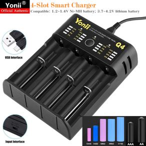 6pcs 4-Slot USB Smart Charger Compatible:1.2V Ni-MH/3.7V Li-Battery,Support:18650 AA AAA 26650 Rechargeable Battery Fast Charger