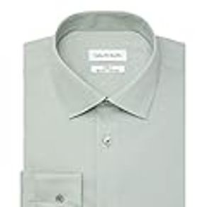 Calvin Klein Men's Dress Shirt Regular Fit Herringbone Stretch, Sage, 18" Neck 36"-37" Sleeve