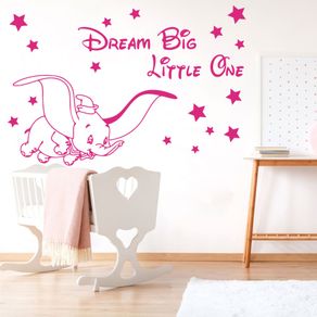 Disney Cartoon Dumbo Fly Elephant Dream Big Little One Quote with Star Wall Decal Kids Room Inspirational Quote Wall Stickers