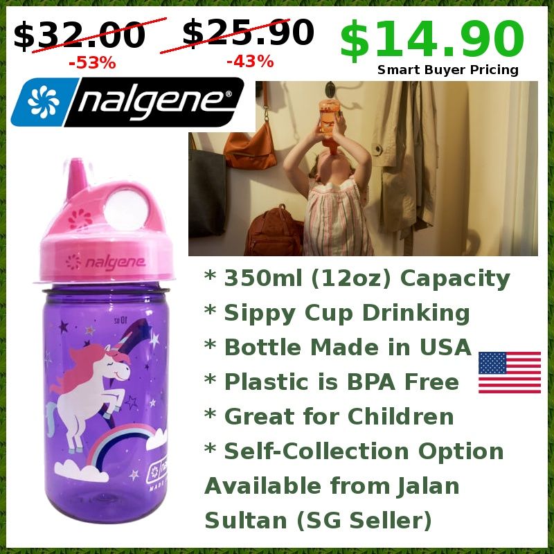 Nalgene Kids Sustain Grip-N-Gulp Water Bottles, Sippy Cup, 12 Ounces, Purple