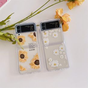 Small Big Yellow Sunflowers Clear Transparent Flip Case Samsung Galaxy Z Flip 3 5G ZFlip 3 Shockproof Hard Phone Cover Casing