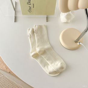 ! New Bunching Socks Women's Spring and Summer Japanese Cream Macaron Cloth LabelinsTrendy Double Needle Women's Socks K