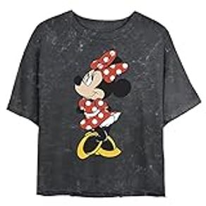 Disney Characters Traditional Minnie Women's Mineral Wash Short Sleeve Crop Tee, Black