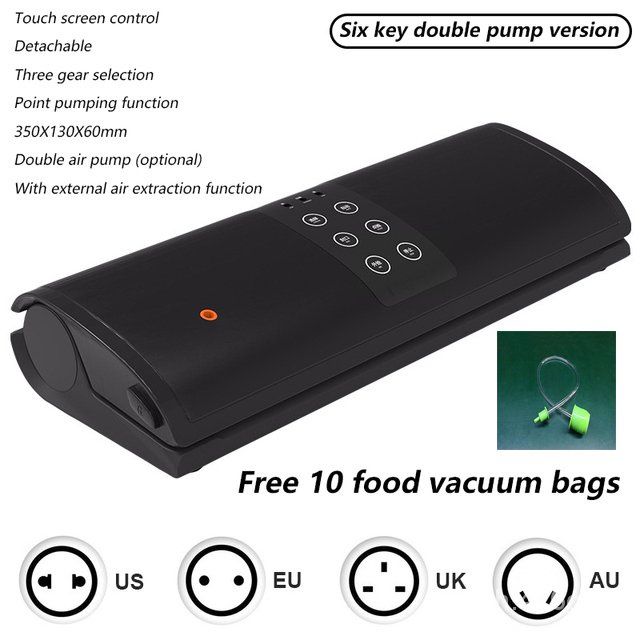 220V/110V Vacuum Sealer Packaging Machine with Free 10pcs Vacuum Bags  Household Black Food EU/UK/