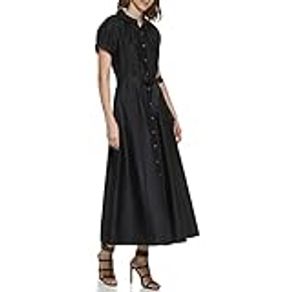 Calvin Klein Women's Short Sleeve Collared Dress with Button Down Front, Black 1, 4