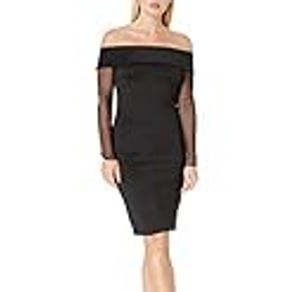 Calvin Klein Women's Petite Off The Shoulder Sheath with Illusion Sleeves Dress, black 2, 6P