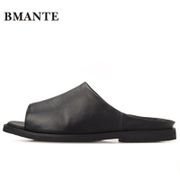 Bmante Genuine Leather Summer Men Slippers Beach Rome Fashion Flat Concise Luxury Solid Sandals Casual Male Slides Outside Shoes