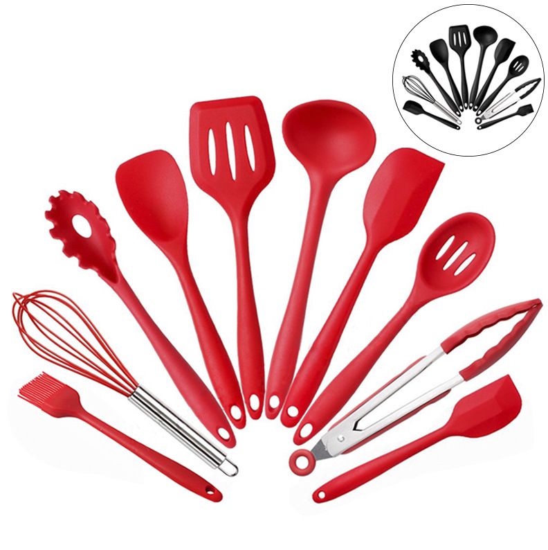 11pcs Silicone Cooking Utensil & 1pc Storage Bucket,kitchen Utensil Set,  Silicone Cookware Set, Silicone Kitchen Utensil Set, Wooden Cooking Utensils