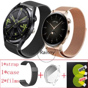 Ready to send watch straps huawei watch gt 3 42mm 46mm watch case film tpu full cover Milanese loop stainless huawei watch gt runner watch band
