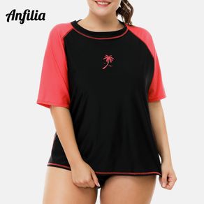 Anfilia Women Plus Size Rashguard Top Swimwear Swimsuit Shirts Running Diving Shirt UPF 50+ UV-Protection Rash Guard Beach Wear