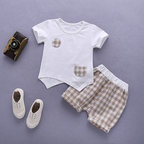 Boys Short Sleeve Outfits 2Pcs Set Children Kids Cotton T-shirt Tops + Shorts Summer Casual Clothes Set [S078]