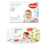 (Bundle Of 8) Huggies Pure Clean (16s) & Clean Care (20s)Baby Wipes