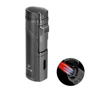 PIPITA Cigar Lighter Windproof Refillable Butane Torch Lighter 4 Jet Flame Lighters with Punch gas Cigarettes Lighter