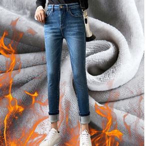 2022 Winter Casual High Waist Denim Pencil Pants Thick Velvet Women Skinny  Jeans Simplefleece Warm High Street Slim Fit Stretch - Jeans - AliExpress