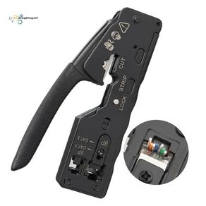 AMPCOM rj45 Crimper CAT7 Crimping Tool for Pass Through RJ11 RJ 45  Connector CAT6 CAT5E Modular Plugs With Wire Stripper Cutter