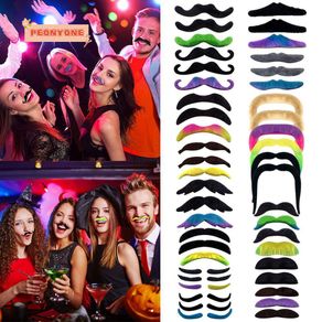 PEONYTWO 48 Pieces Fake Mustache Set 48 Pieces Fiesta Party Supplies Fake Moustaches Stickers Set Masquerade Party Fake Beards