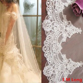 2022 Real White Ivory 3M Cathedral Length Lace Edge Bridal Head Veil with Comb Long Wedding Veil Accessories Velos De Novia