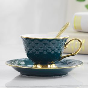 200ml Luxury Marble Ceramic Coffee Cups And Saucers Set With Gold