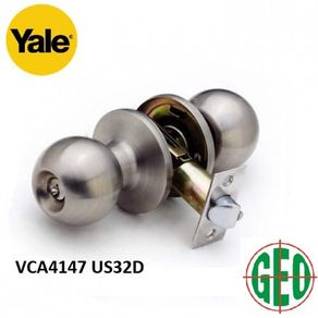 YALE STAINLESS STEEL CYLINDRICAL KNOB SET ENTRANCE FUNCTION VCA4147/US32D CYLINDER LOCK