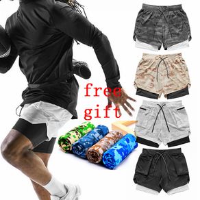 Summer running shorts men's 2 in 1 sports jogging fitness shorts men's gym training quick-drying sports shorts