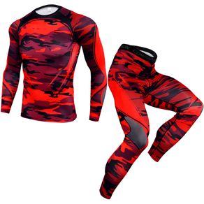 Mens Sports Running Set Compression Shirt Pants Skin-Tight Long sleeves fitness rashguard MMA Training Clothes Gym Yoga Suits