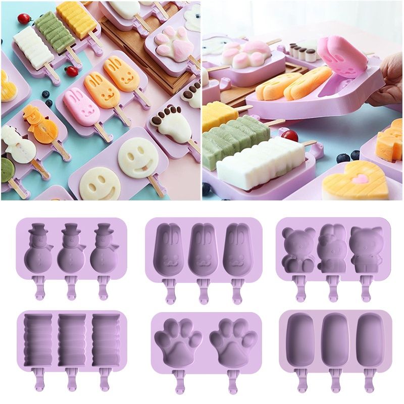 Cartoon Monster Dinosaur Ice Cream Silicone Mold With Lid Bunny Bear  Popsicle Ice Cube Tray Mold Cheese Gift Kitchen Accessories