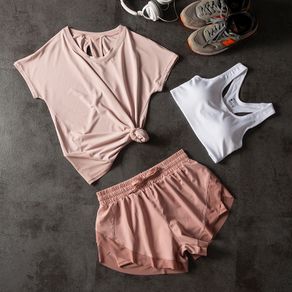 Sport Short for Women Sportswear+Workout Clothes Hollow Back Design T-shirt+bra Sport Set Gym Run Quick Dry Sports Suit 3 Pieces