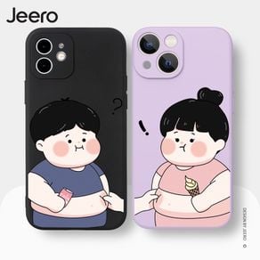Jeero Soft Silicone Couple Cartoon Funny Cute Shockproof Square Phone Case Cover Casing Compatible for iPhone 13 12 11 Pro Max SE 2020 X XR XS 8 7 ip 6S 6 Plus HFC128