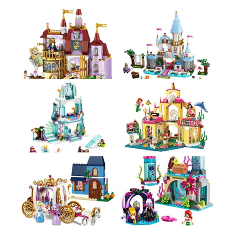 Princess Legoings Cinderella Elsa Anna Mermaid Ariel Castle Building Blocks 